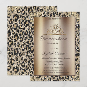 Elegant Crown Leopard Print Sweet Quinceañera Invitation
