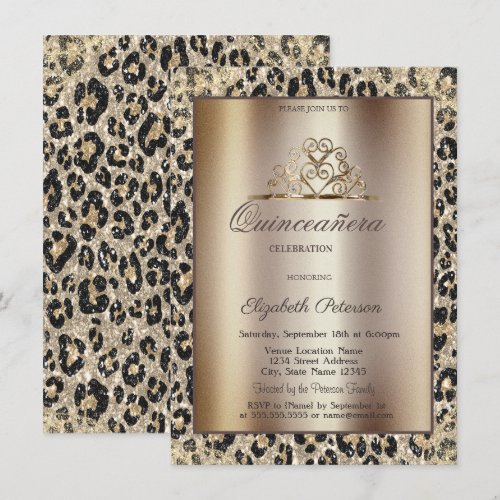 Elegant Crown Leopard Print Sweet Quinceañera