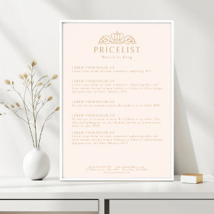 Elegant Crown Logo Blush Beige Salon Price List Poster