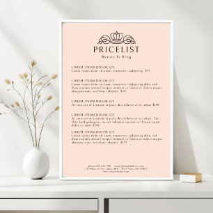 Elegant Crown Logo Peach Salon Price List Poster