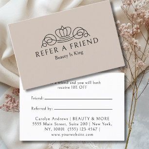 Elegant Crown Logo Salon Light Brown Referral Card