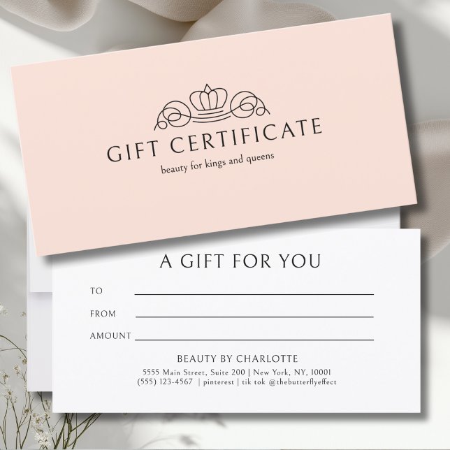 Elegant Crown Peach Brown Salon Gift Certificate (Elegant Crown Salon Peach Gift Certificate)