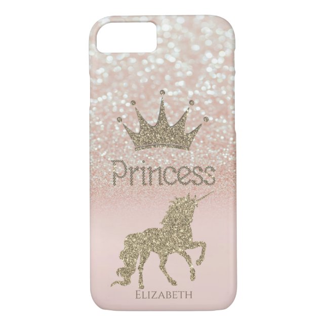 Elegant Crown Princess,Glitter Bokeh, Gold Unicorn Case-Mate iPhone Case (Back)