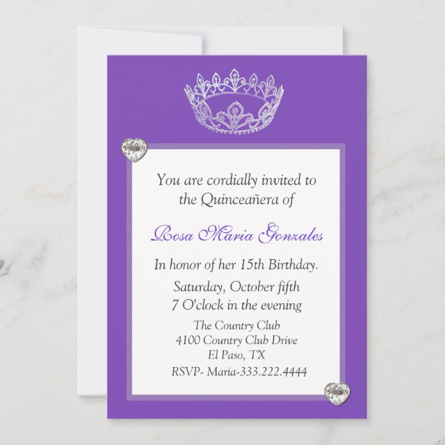 Elegant Crown Quinceañera Invitation (Front)
