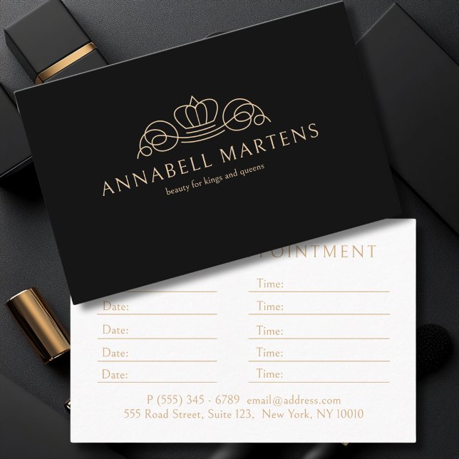 Elegant Crown Salon Black Beige Appointment Card (Elegant Crown Salon Black Beige Appointment Card)
