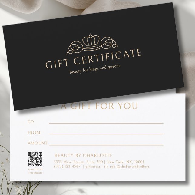 Elegant Crown Salon Black Beige Gift Certificate (Creator Uploaded)
