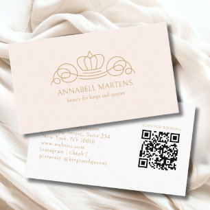 Elegant Crown Salon Blush Beige QR Code Business Card