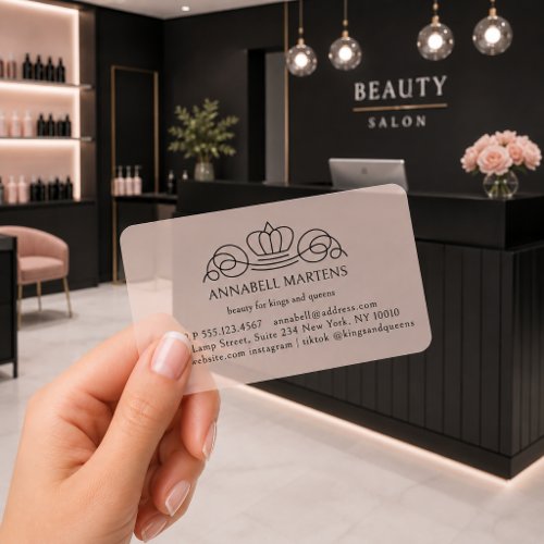 Elegant Crown Salon Peach Clear Business Cards