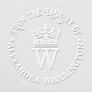 Elegant Crown Topped Single Initial Monogram Book Embosser