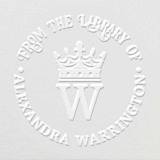 Elegant Crown Topped Single Initial Monogram Book Embosser (Design)