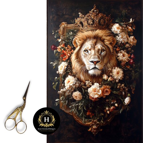 Elegant Crowned Lion Floral Frame Luxury Boutique  Tissue Paper
