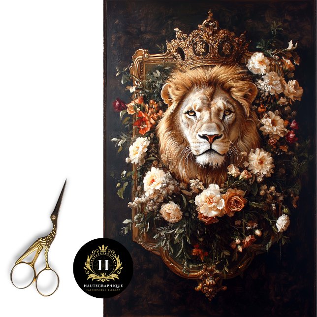 Elegant Crowned Lion Floral Frame Luxury Boutique  Tissue Paper (Creator Uploaded)