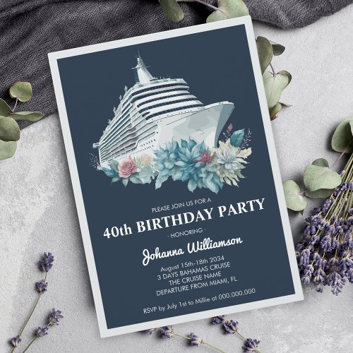 Elegant Cruise Ship Trip Women 40th Birthday Party Invitation