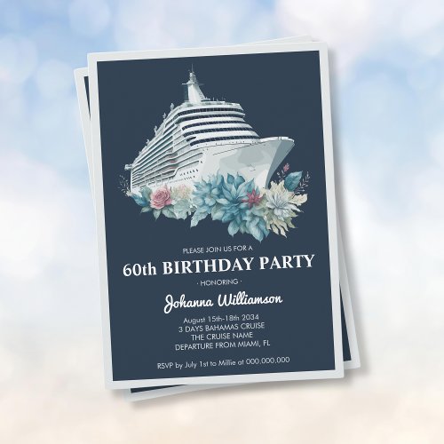 Elegant Cruise Ship Trip Women 60th Birthday Party Invitation