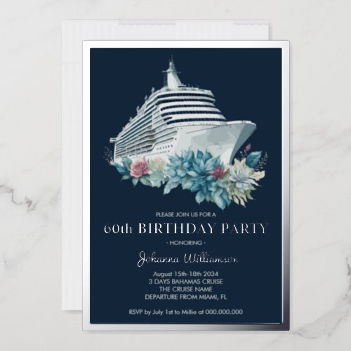 Elegant Cruise Trip Women 60th Birthday Party Foil Invitation