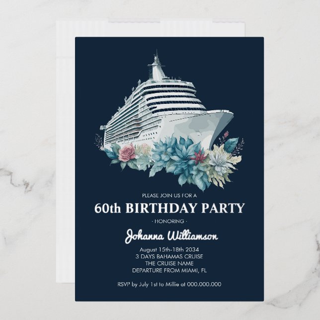 Elegant Cruise Trip Women 60th Birthday Party Foil Invitation (Envelope)