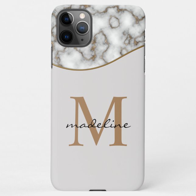 Elegant Crusted Gold Marble Black Gray Monogram 3  iPhone Case (Back)