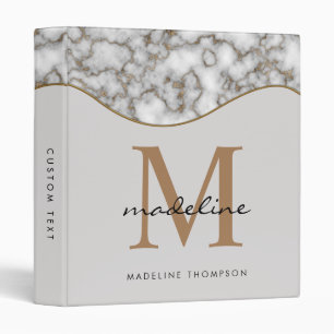 Elegant Crusted Gold Marble Black Gray Monogram 3 Ring Binder