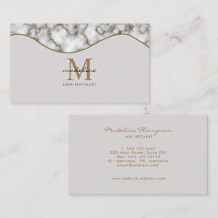 Elegant Crusted Gold Marble Black Gray Monogram Business Card