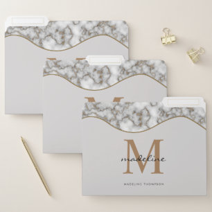Elegant Crusted Gold Marble Black Gray Monogram File Folder