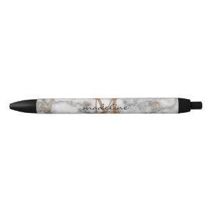 Elegant Crusted Gold Marble Black Gray Monogram Pen