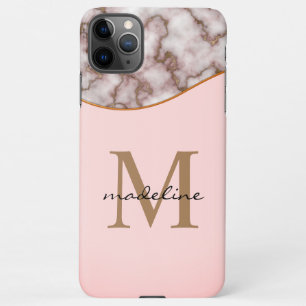 Elegant Crusted Gold Marble Dusty Pink Monogram iPhone 11Pro Max Case