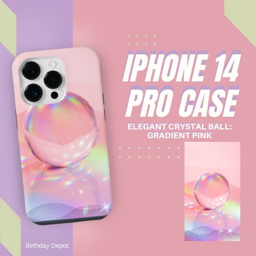 Elegant Crystal Ball Gradient Pink iPhone 14 Pro Case