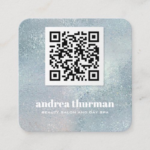 Elegant Crystal Blue  pearly iridescent QR CODE Square Business Card