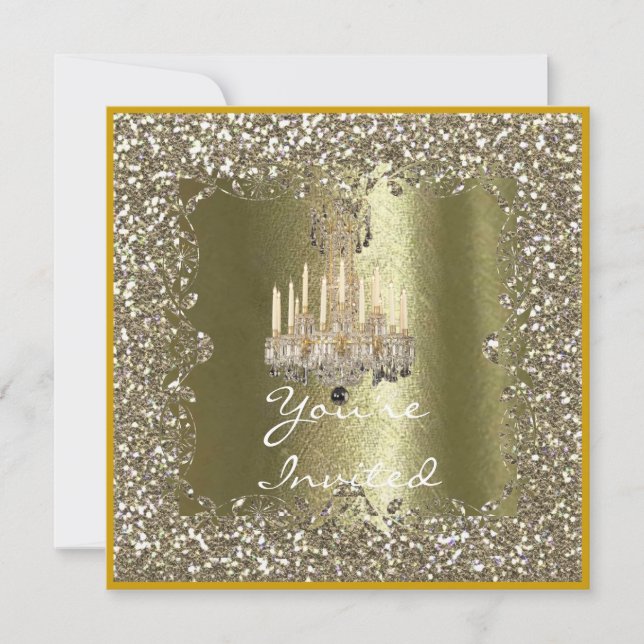 ELEGANT CRYSTAL Gold Sparkle Holiday Invitation (Front)