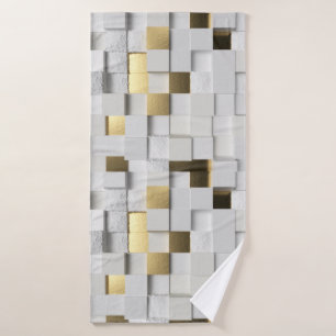 Elegant Cube wall 3D art- white and gold Bath Towel