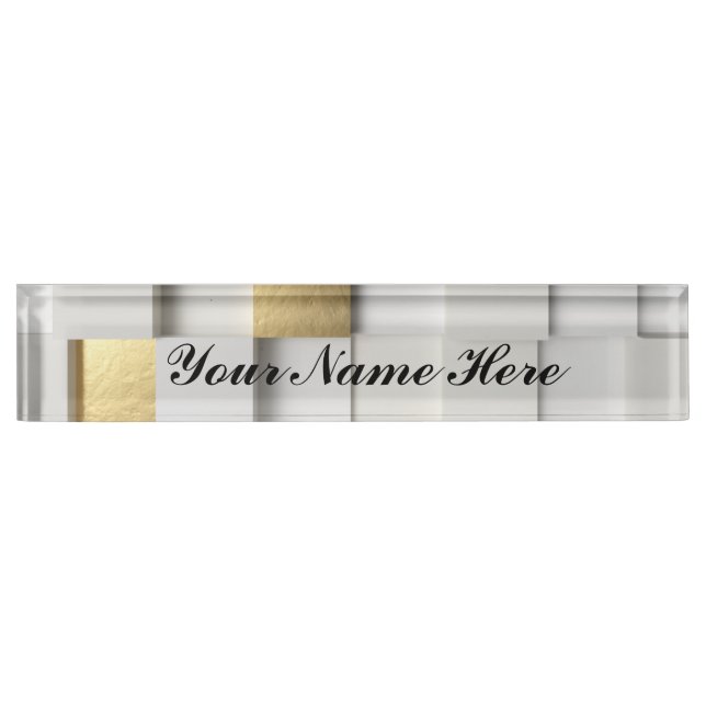 Elegant Cube wall 3D art- white and gold Desk Name Plate (Front)