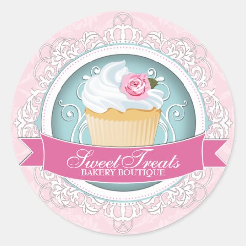 Elegant Cupcake Bakery Box Stickers
