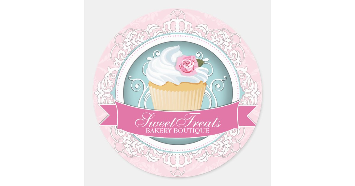 elegant cupcake bakery box stickers zazzlecom