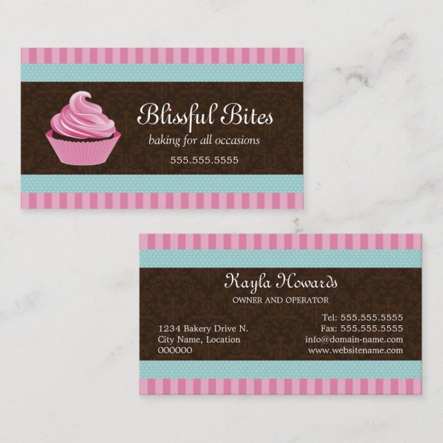 Elegant Cupcake Bakery Business Card (Front/Back)