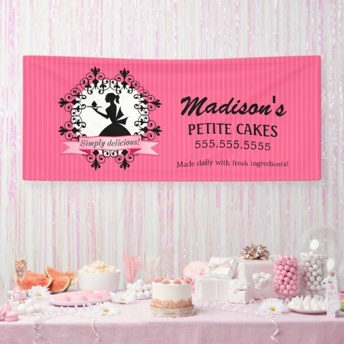 Elegant Cupcake Bakery Lady Silhouette Banner