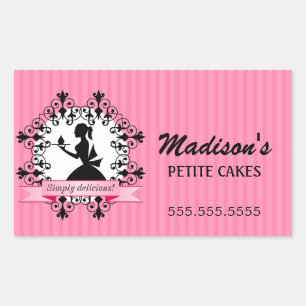 Elegant Cupcake Bakery Lady Silhouette Pink Rectangular Sticker