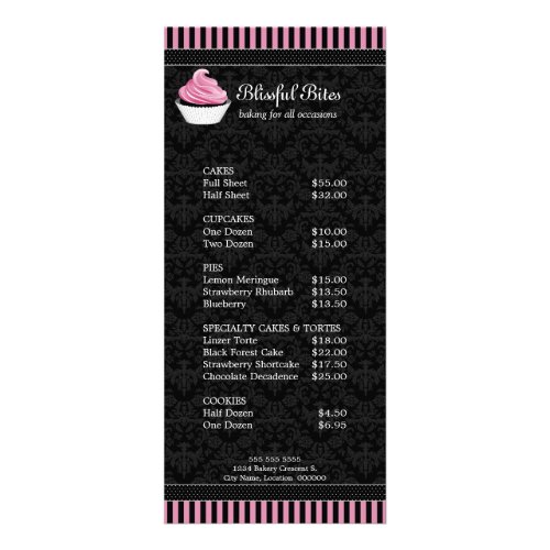 Elegant Cupcake Bakery Menu Price List