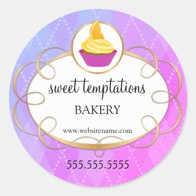 Elegant Cupcake Bakery Packaging Classic Round Sticker (Front)