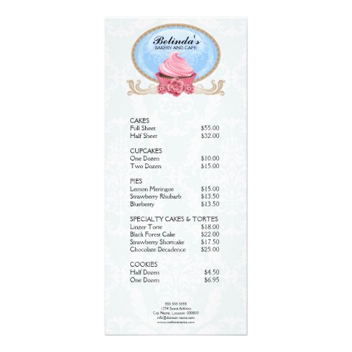 Elegant Cupcake Bakery Price List Rack Card