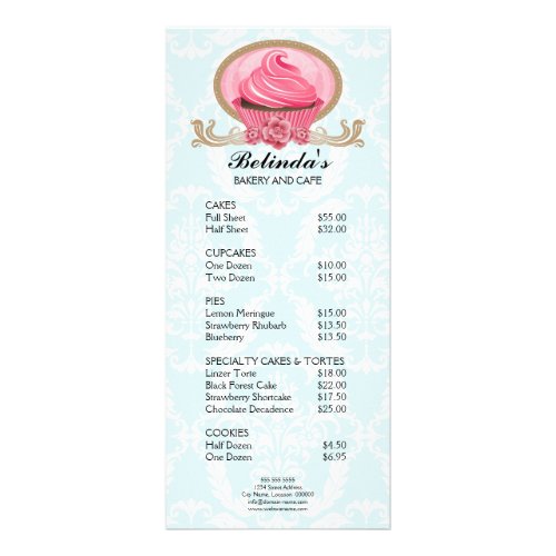 Elegant Cupcake Bakery Promo Price List Rack Card