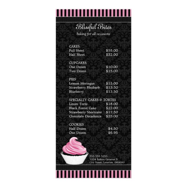 Elegant Cupcake Bakery Rack Cards (Front)