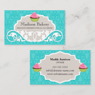 Elegant Cupcake Bakery Swirl Damask Business Card