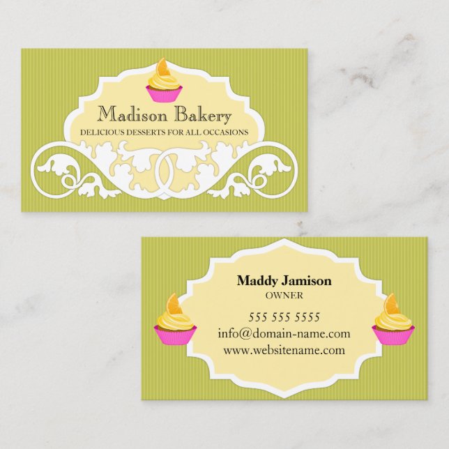 Elegant Cupcake Bakery Swirl Decoration Business Card (Front/Back)