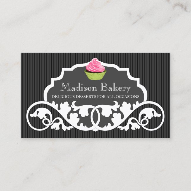 Elegant Cupcake Bakery Swirl Decoration Business Card (Front)