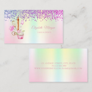 Elegant Cupcake,Bakery Tools Flowers Holographic Business Card