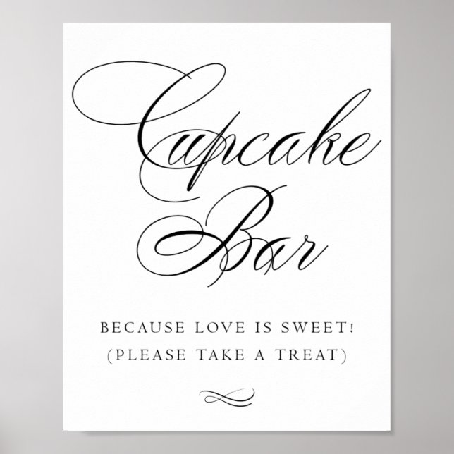 Elegant Cupcake Bar Black Calligraphy | Chic Table Poster (Front)