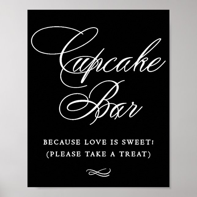 Elegant Cupcake Bar White Calligraphy | Chic Table Poster (Front)