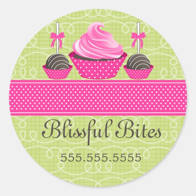 Elegant Cupcake Cake Pops Bakery Box Seals (Front)