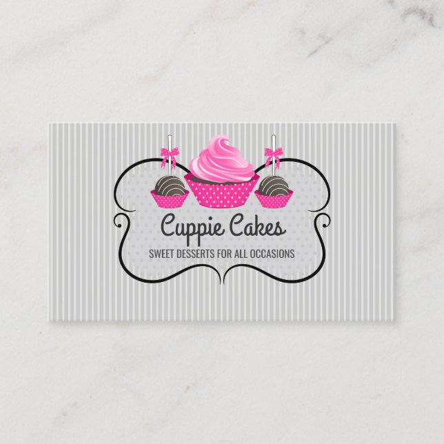 Elegant Cupcake Cake Pops Baking Business Card (Front)