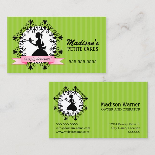 Elegant Cupcake Green Business Card (Front/Back)